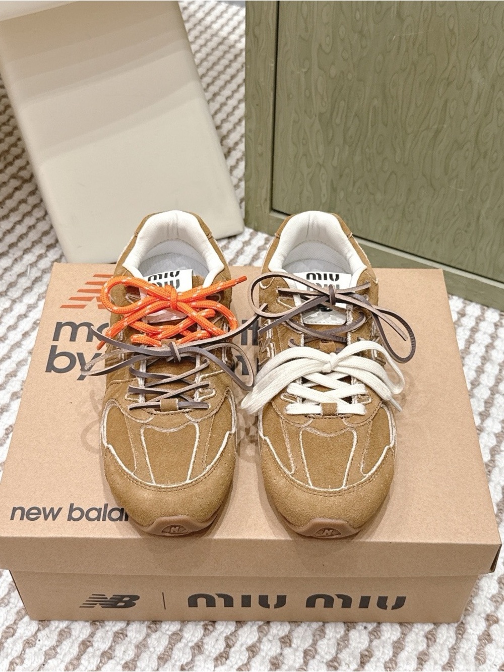 Miu Miu x New Balance Brown Suede Collaborative Sneakers